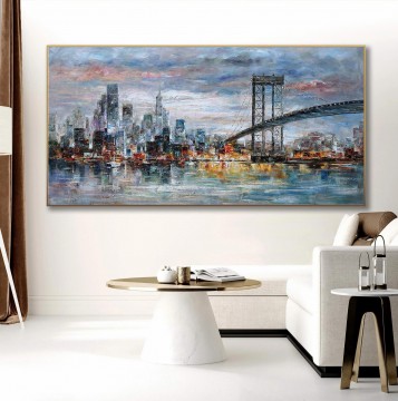 Nueva York Manhattan Puente de Brooklyn NYC Skyline paisaje urbano textura Pinturas al óleo